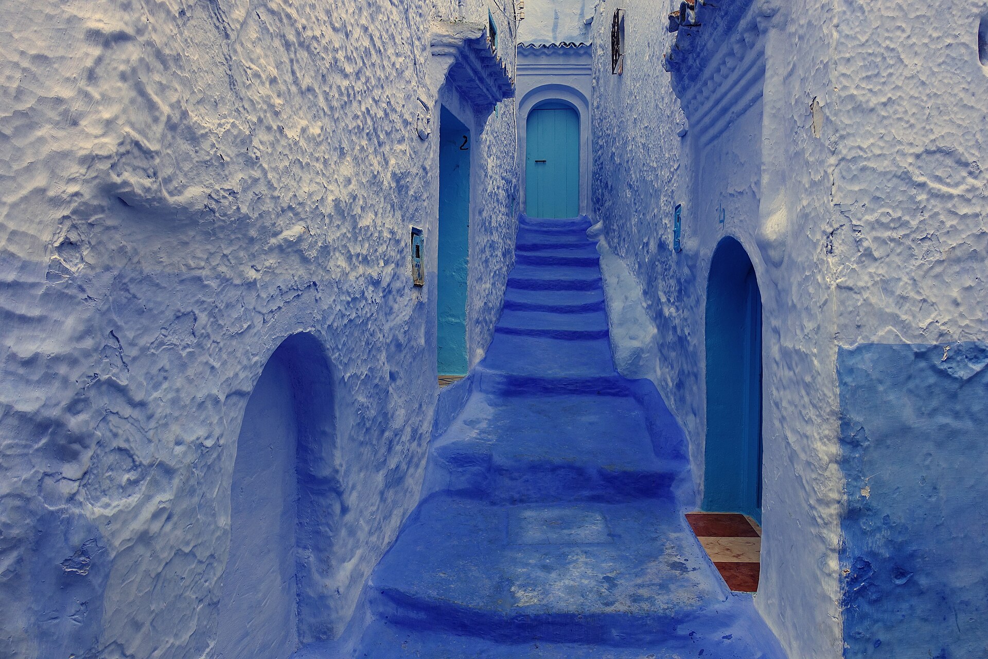 Blue-painted streets and steps in Chefchaouen